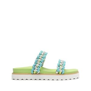 SCHUTZ Juliet SportSuede & Leather Sandal- 9 Lime GreenSuede & Metallic Leather